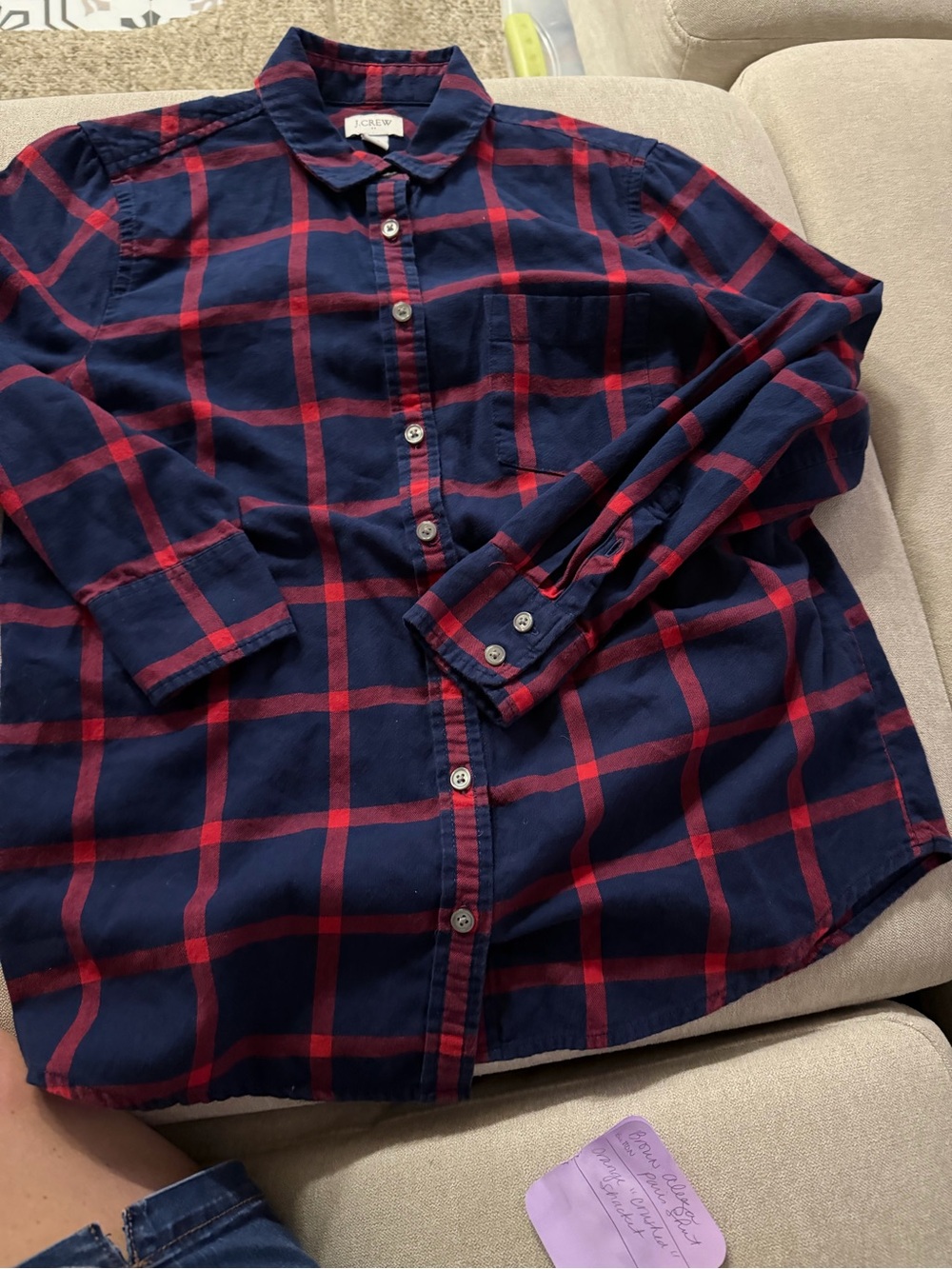 J. Crew Kids Navy and Red Plaid Button-Down Shirt